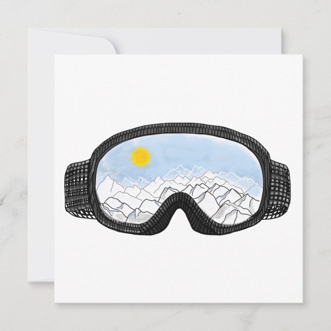 Ski Goggles Mountain View Illustration  Holiday Card (Front)