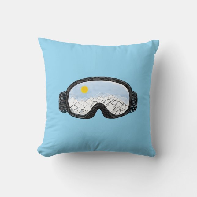 Ski Goggles Mountain View Illustration Light Blue  Cushion (Front)