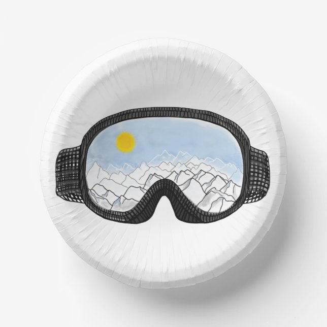 Ski Goggles Mountain View Illustration  Paper Plate (Front)