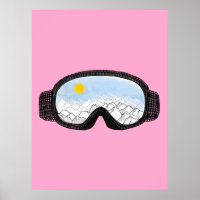 Ski Goggles Mountain View Illustration Pink 