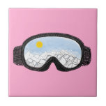 Ski Goggles Mountain View Illustration Pink Tile<br><div class="desc">Ski Goggles Mountain View Illustration. Skier goggles illustration with a landscape mountain reflection. Alpine skiing goggles illustration. Skier, snowbarder ski team, ski club goggles design. Gifts for skiers and snowboarders. Ski goggles design home decor, party products, stationery and gifts.</div>