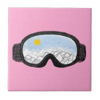 Ski Goggles Mountain View Illustration Pink 