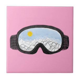 Ski Goggles Mountain View Illustration Pink  Tile