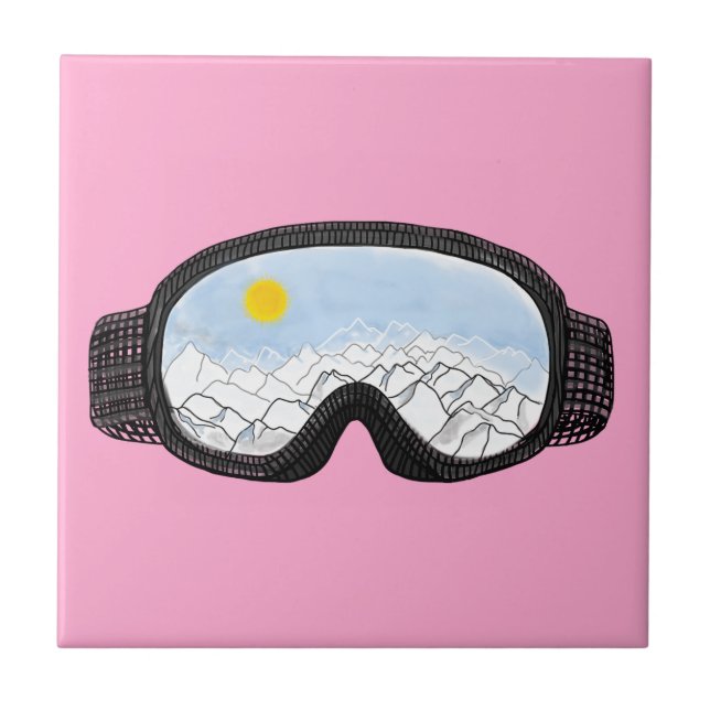 Ski Goggles Mountain View Illustration Pink  Tile (Front)