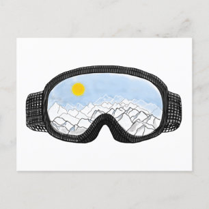 Ski Goggles Mountain View Illustration Postcard
