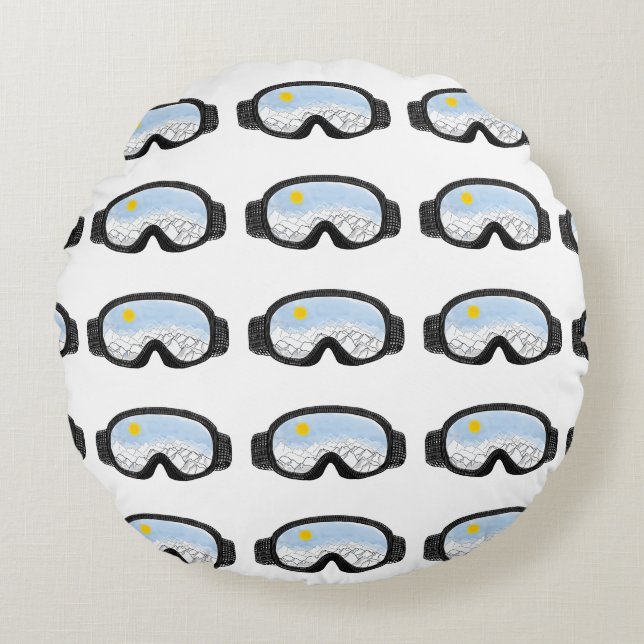 Ski Goggles Mountain View Illustration   Round Cushion (Front)