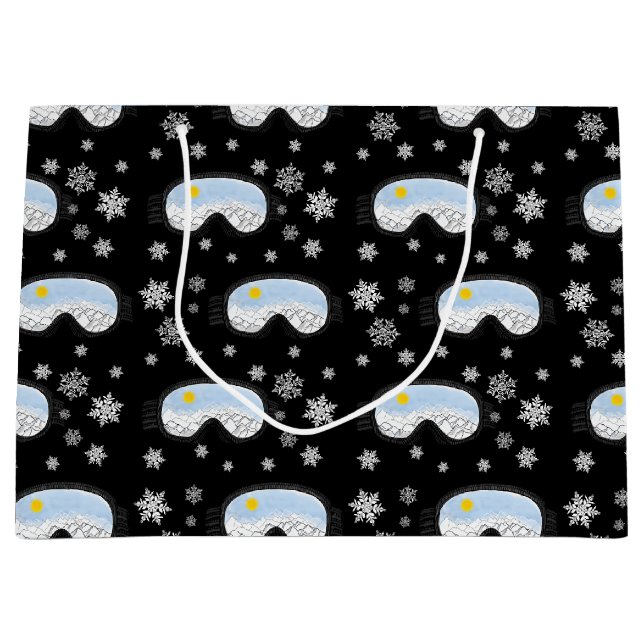 Ski Goggles Mountain View Snowflakes Black   Large Gift Bag (Front)