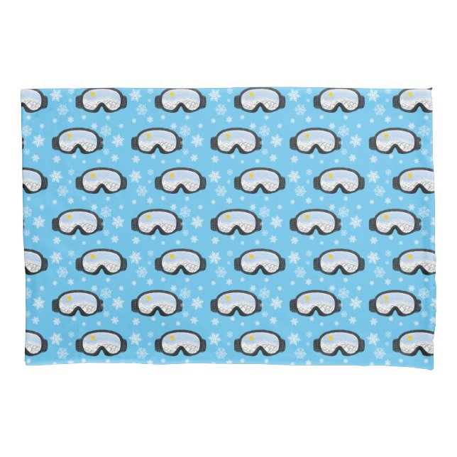 Ski Goggles Mountain View Snowflakes Blue  Pillowcase (Front)