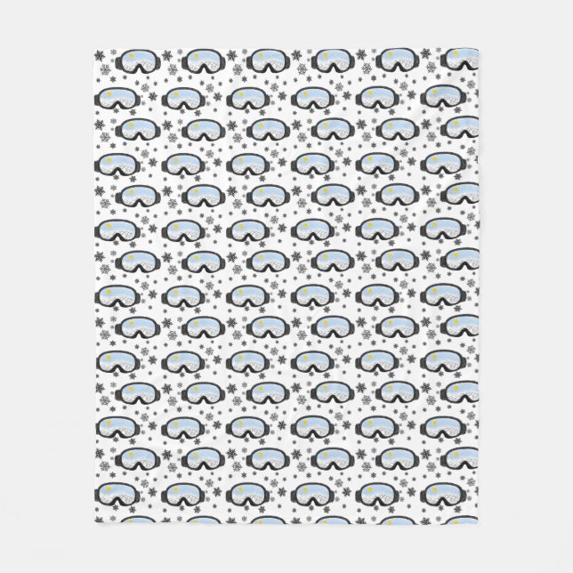Ski Goggles Mountain View Snowflakes Illustration  Fleece Blanket (Front)