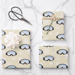 Ski Goggles Mountain View Snowflakes Off White Wrapping Paper Sheet