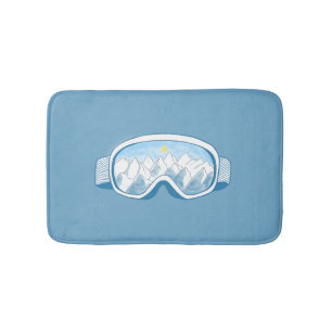 Ski Goggles Mountains Reflections Illustration Bath Mat