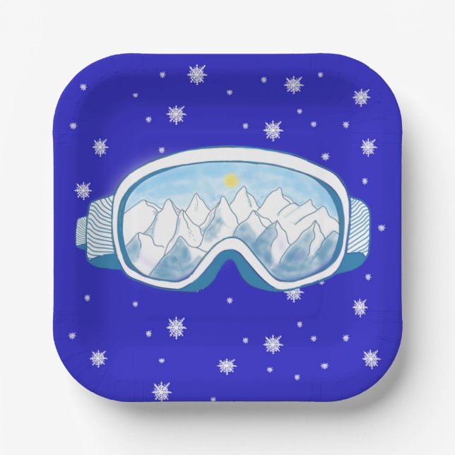 Ski Goggles Snowflake Dance  Paper Plate (Front)