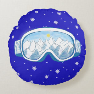 Ski Goggles Snowflake Dance  Round Cushion