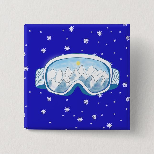 Ski Goggles with mountain reflection 15 Cm Square Badge (Front)