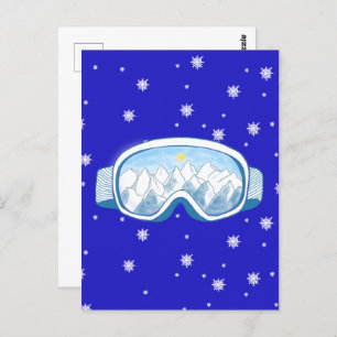 Ski Goggles with mountain reflection Postcard