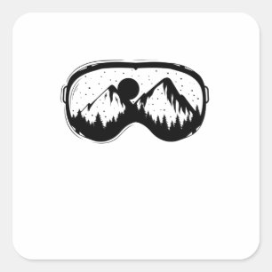 Ski goggles with mountains in winter square sticker
