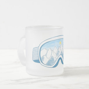 Ski Goggles With Reflection of Mountains  Frosted Glass Coffee Mug