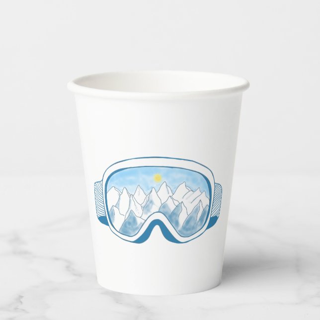 Ski Goggles With Reflection of Mountains   Paper Cups (Front)