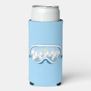 Ski Goggles With Reflection of Mountains Seltzer Can Cooler