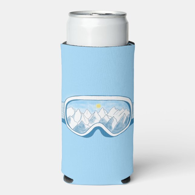 Ski Goggles With Reflection of Mountains Seltzer Can Cooler (Seltzer Front)
