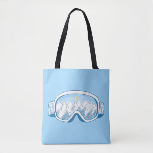 Ski Goggles With Reflection of Mountains Tote Bag