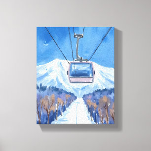 Ski Gondola Snow Mountain Watercolor Canvas Print