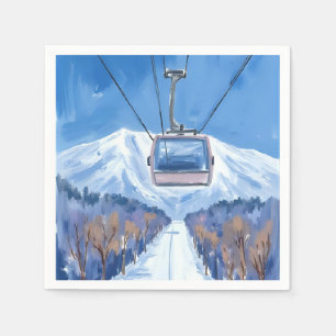 Ski Gondola Snow Mountain Watercolor Napkin