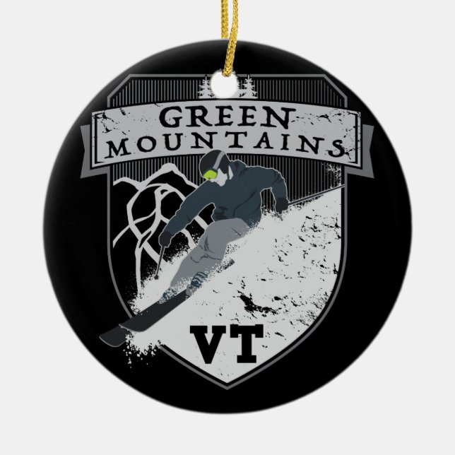 Ski Green Mountains, VT Ceramic Tree Decoration (Front)