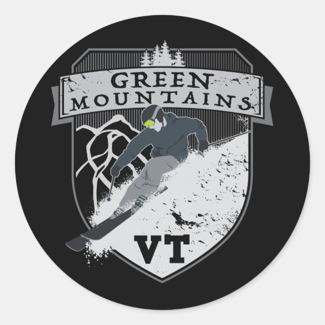 Ski Green Mountains, VT Classic Round Sticker (Front)