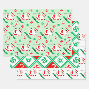 Ski Holiday Santa Skiing Gift Wrapping Paper Sheet
