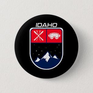 Ski Idaho Mountain Skiing Trail Skier Goggle Pole 6 Cm Round Badge