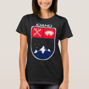 Ski Idaho Mountain Skiing Trail Skier Goggle Pole T-Shirt