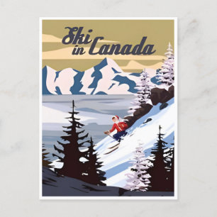 Ski in Canada vintage tourism illustration Postcard