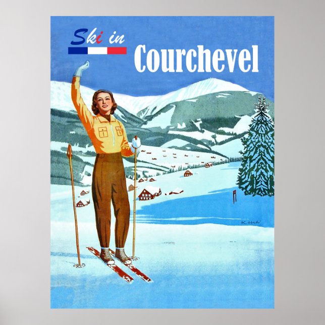 Ski in Courchevel, woman on ski, France Poster (Front)