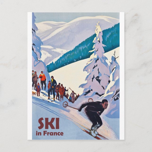 Ski in France, winter holiday, vintage travel Postcard (Front)