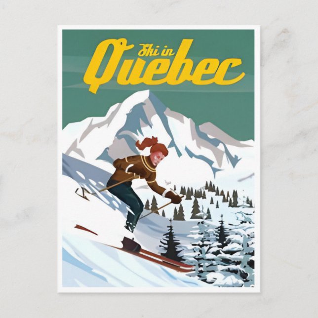 ski in Quebec Canada Vintage Travel illustration  Postcard (Front)