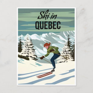 ski in Quebec Canada Vintage Travel illustration  Postcard