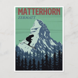 ski in Zermatt Switzerland vintage mountain peak Postcard