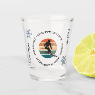 Ski Jackson Hole, Wyoming - Man Skier, Black Text Shot Glass