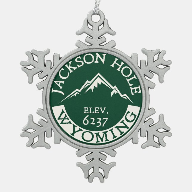 Ski Jackson Hole Wyoming Skiing Snowflake Pewter Christmas Ornament (Front)