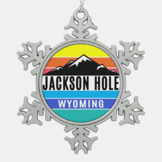 Ski Jackson Hole Wyoming Skiing Snowflake Pewter Christmas Ornament