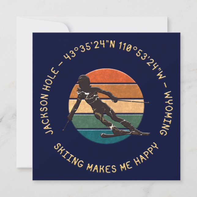 Ski Jackson Hole, Wyoming - Woman Skier On Black Holiday Card (Front)