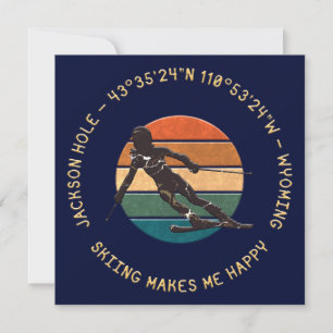 Ski Jackson Hole, Wyoming - Woman Skier On Black Holiday Card