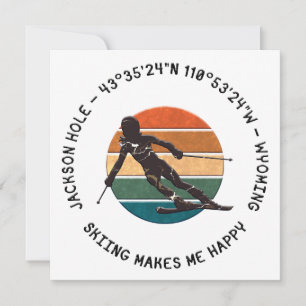 Ski Jackson Hole, Wyoming - Woman Skier On White Holiday Card