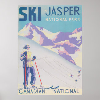 Ski Jasper Canada Retro Vintage Ski Poster