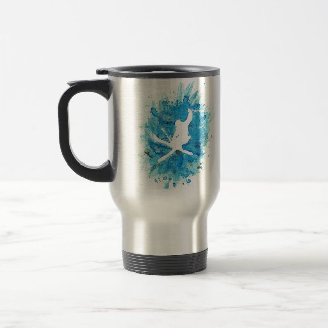 Ski jump art travel mug (Left)