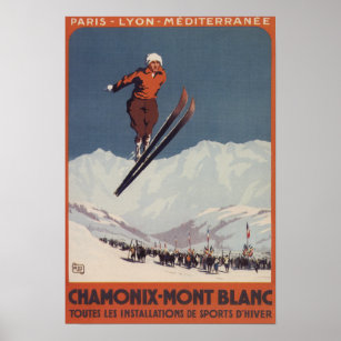 Montblanc 189750 CHAMONIX MONT BLANC WINTER SPORTS SKI JUMPING Wall Print Poster UK 