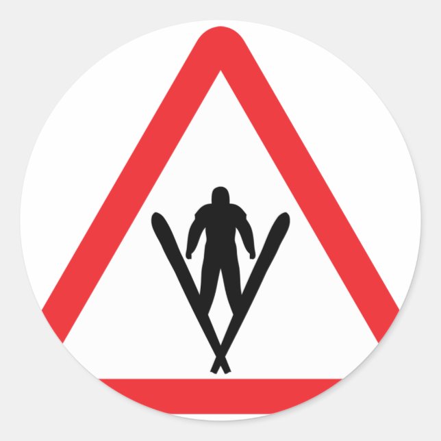 ski jump warning sign classic round sticker (Front)