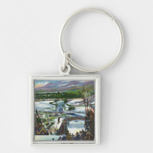 Ski Jumper Takes off from the Olympic Ski Hill Key Ring