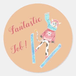 Ski jumping cow , fantastic job - Reward Stickers